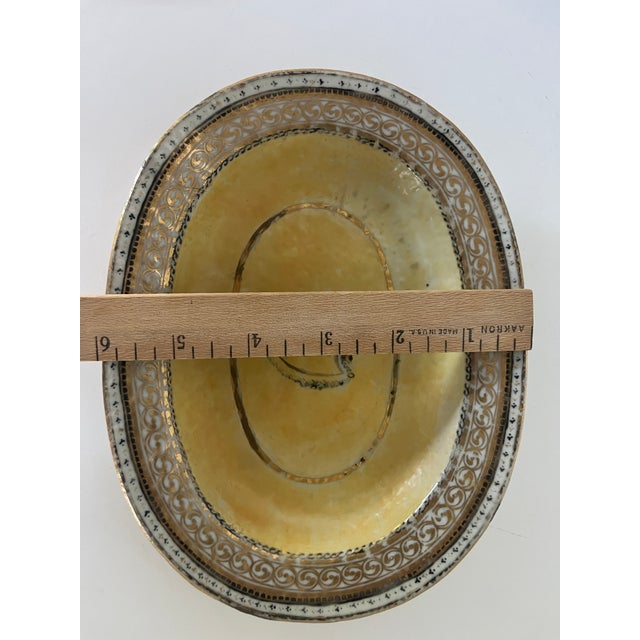 Cream Antique Porcelain Dish With "C" Initial Gold Accents 8" For Sale - Image 8 of 10