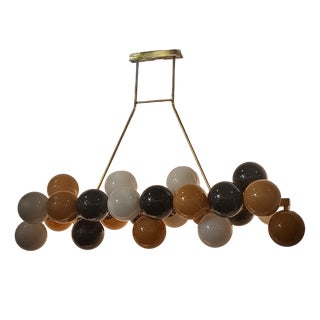 Murano Rectangular Gold Black Art Glass and Brass Chandelier, 2000 For Sale