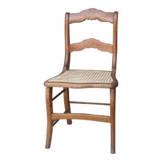 Antique Side Chair New Cane Seat Elegant Tiger & Bullseye Maple Cottage Bedroom For Sale