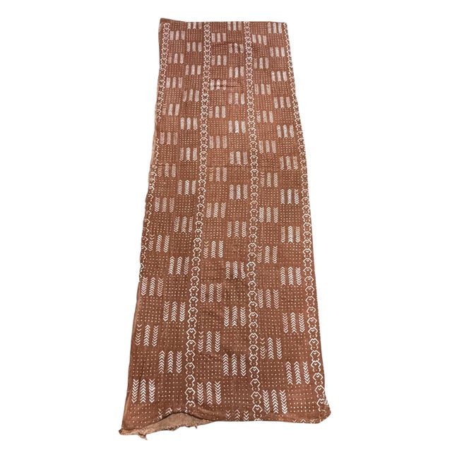 Authentic vintage Malian cotton mud cloth handwoven by Bamana artisans. This large textile features geometric patterns in...