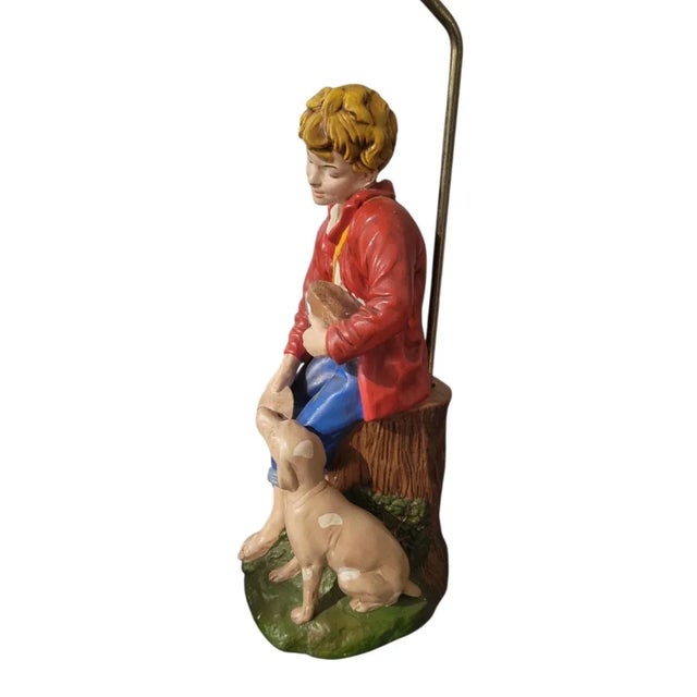 Ceramic 1970"s Vintage Holland Mold Dutch Colorful Boy With Dog Table Lamp For Sale - Image 7 of 7