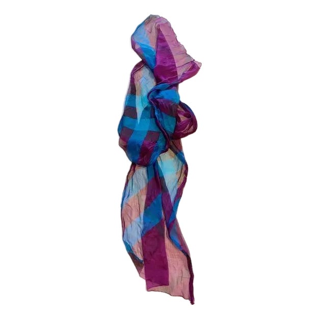 Burberry Crinkle Silk Chiffon Scarf, Made in England, Turquoise & Purple, Lightweight Luxury For Sale