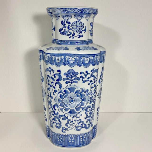 1970s Blue & White Chinese Umbrella Stand Chairish