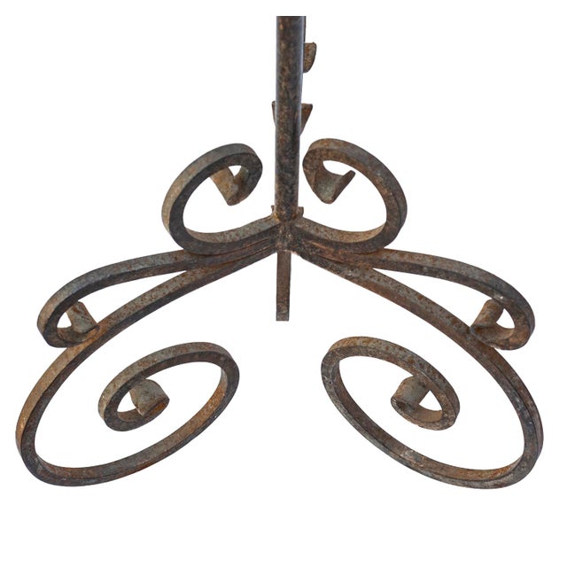 Metal 1990s Wrought Iron Spanish Revival Style Floor Lamp/ Custom Linen Drum Shade For Sale - Image 7 of 10