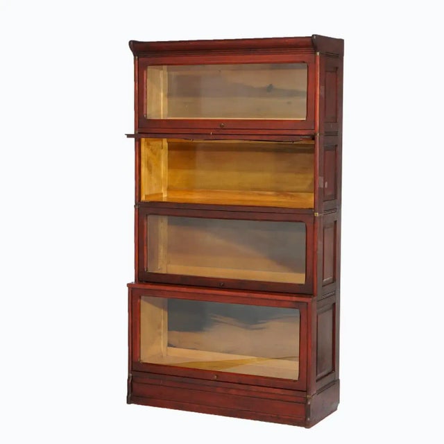 Early 20th Century Antique Arts & Crafts Mahogany Barrister Bookcase with Raised Panels, Circa 1910 For Sale - Image 5 of 12