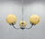 Mid century chrome three-arm chandelier with shades made of interesting sandblasted glass. Bulbs: 3 x E27(E26). US wiring...