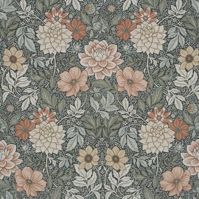 English Boråstapeter Dahlia Garden Fabric In Green For Sale - Image 3 of 5