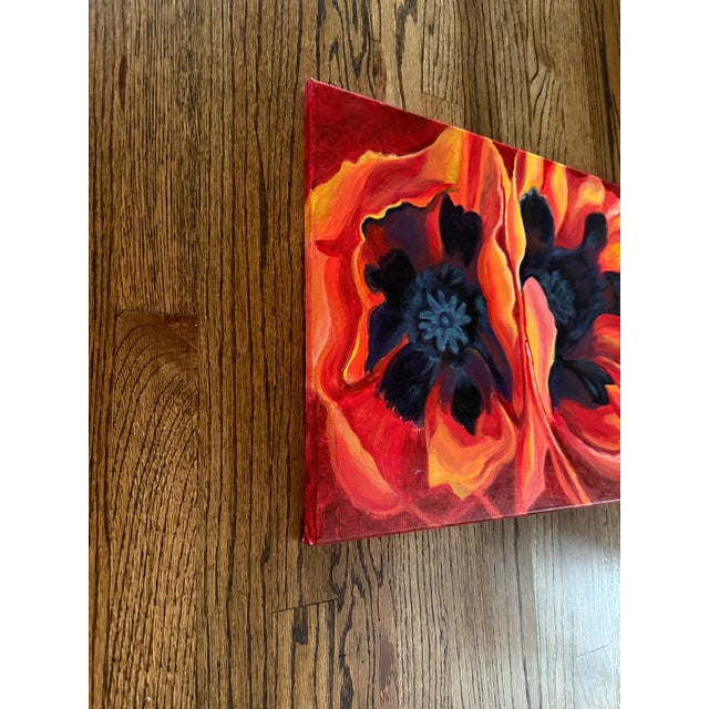 Oil painting by contemporary artist Jill Pavlas, after Georgia O’Keefe’s “Oriental Poppies”. The sides of the canvas are...