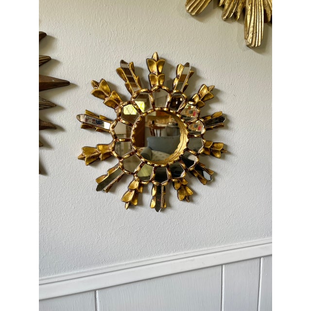 Mid 20th Century 12" French Giltwood Sunburst Mirror With Mirror Inlays For Sale - Image 15 of 17