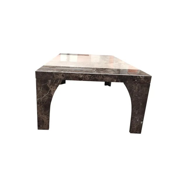 Vintage Brown Coffee Table with Italian Daino Marble by Joaquín Moll for Meddel, 1990 For Sale - Image 4 of 7