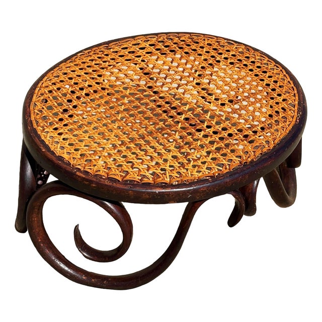 Late Victorian bent oak & cane ottoman by Jacob and Josef Kohn for Thonet Featuring an elegant, sculptural frame crafted...