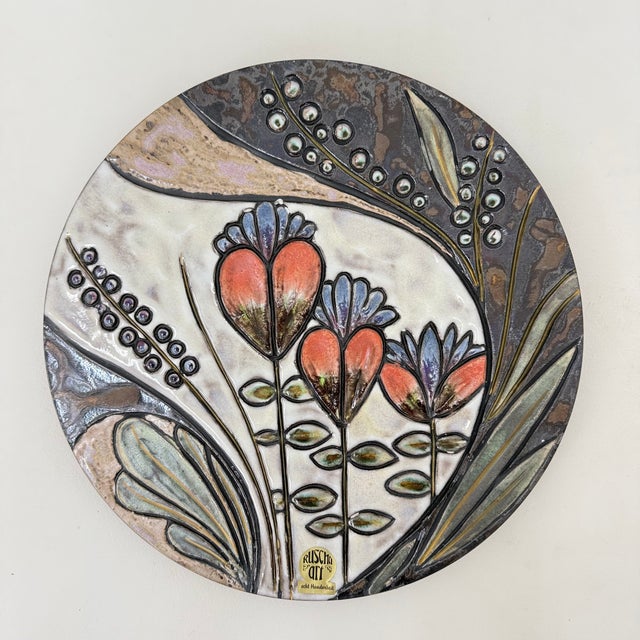 Handmade Ceramic Floral Wall Plate from Ruscha, Germany, 1970s For Sale - Image 8 of 17