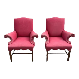 Pair of 1920s Mahogany Chippendale Style Library Chairs