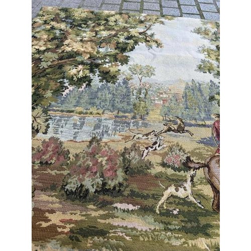 Vintage French Jacquard Tapestry with Hunters and Hounds in the style of Aubusson, 1970s For Sale - Image 12 of 18