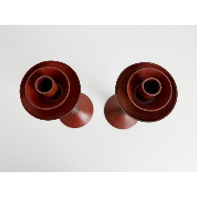 Oxblood Red Postmodern Memphis Milano Style Candle Holders, a Pair, Late 20th Century For Sale - Image 8 of 12