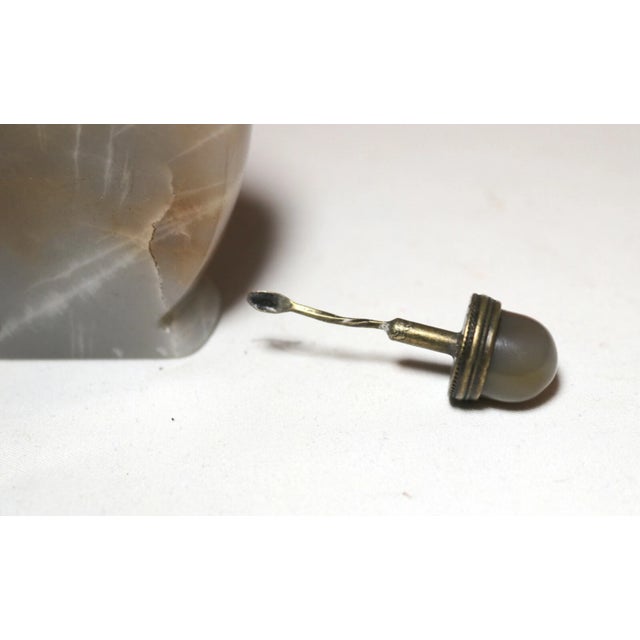 Vintage Chinese Hand Carved Agate Stone Bronze Snuff Bottle Sculpture Trinket For Sale - Image 9 of 10