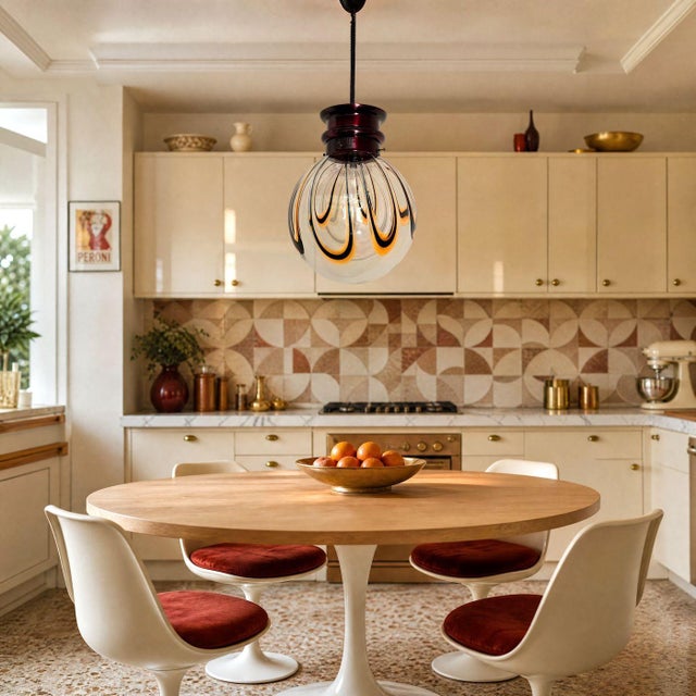 Large mid-century modern Murano glass pendant chandelier, Mazzega style, Italy 1970s. The shape of the Italian chandelier...