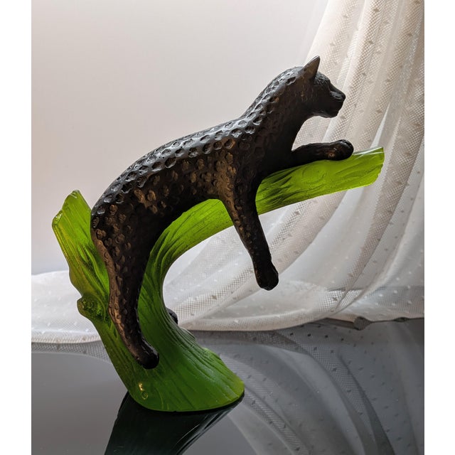 Late 20th Century Daum France Pate De Verre Glass Black Panther in Green Tree For Sale - Image 10 of 16
