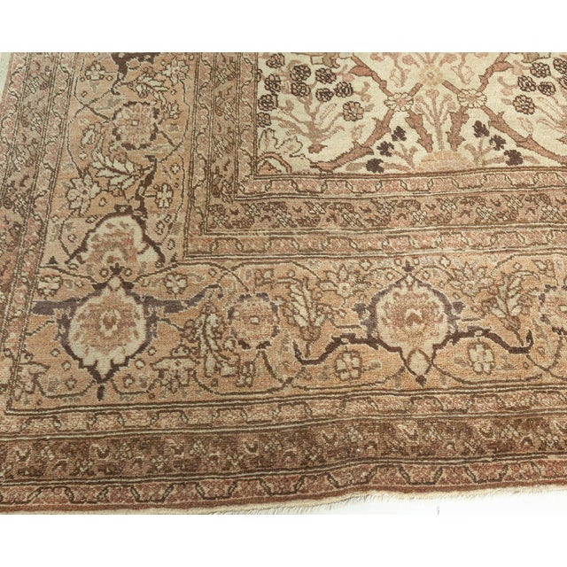 Persian Antique Persian Tabriz Botanic Gray Handmade Wool Rug For Sale - Image 3 of 8