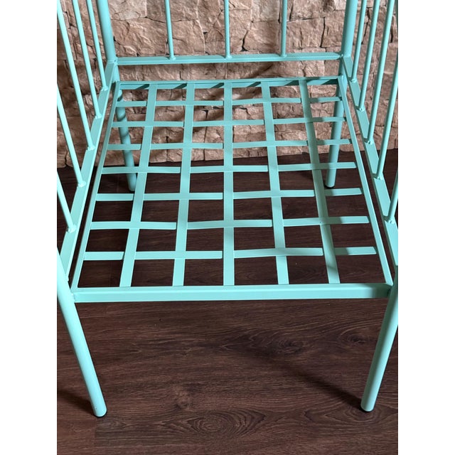 Wrought Iron Turquoise Lounge Chair for Outdoor with Grid Seat For Sale - Image 14 of 18