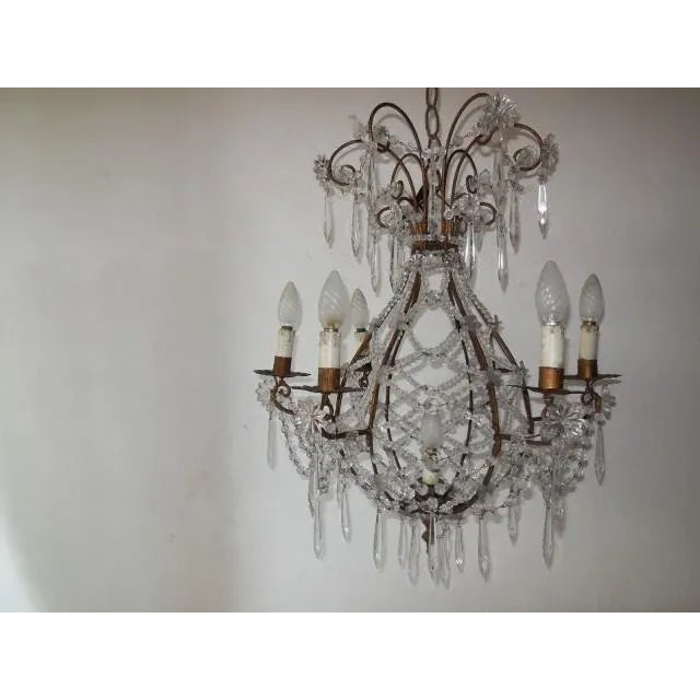 French Beaded Balloon Crystal Chandelier, Circa 1940 For Sale - Image 10 of 11