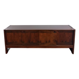 1960s Danish Modern Rosewood Credenza With Sliding Doors & Felt-Lined Trays Attributed to Dyrlund For Sale