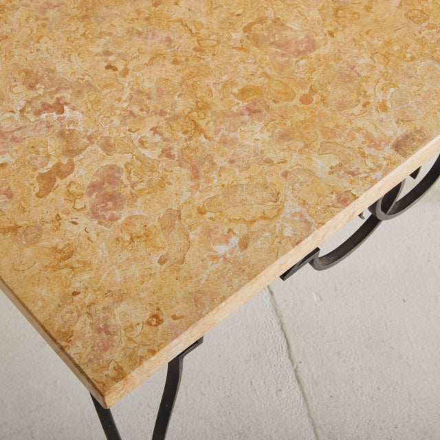 French Iron Coffee Table with Ochre Marble Top, 1950s For Sale - Image 4 of 6