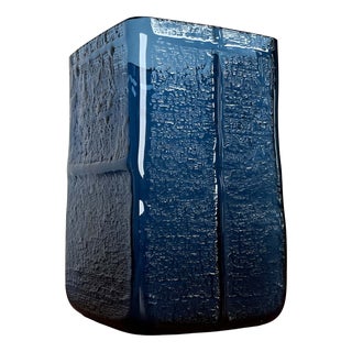 Mid-Century Modern Swedish Blue Glass Vase by Christer Sjögren for Lindshammar Glasbruk, 1960s For Sale