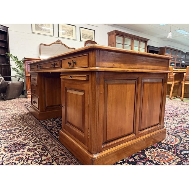 Brown Large English Desk with Brown Leather For Sale - Image 8 of 18