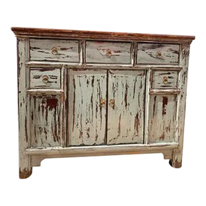 1960's Asian Vintage Distressed Grayish Blue Cabinet