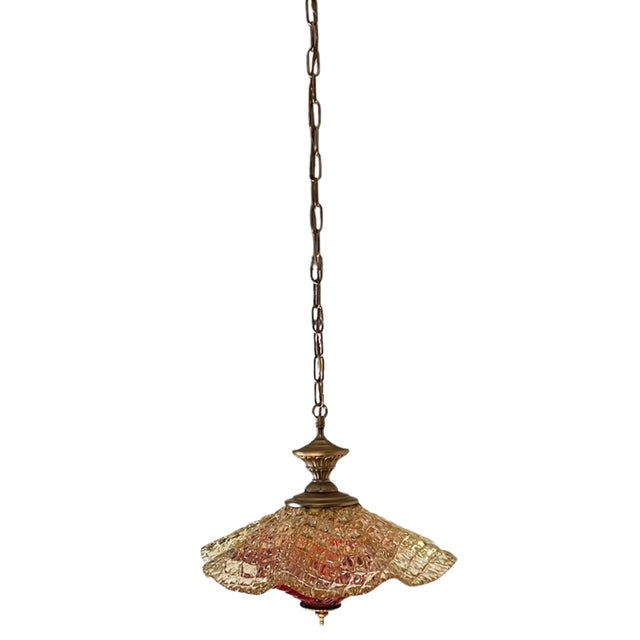Vintage Murano Fazzoletto Art Glass “Fiore Di Fuoco” Amber Red Pendant Light For Sale - Image 9 of 18