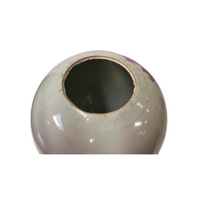 Vintage Chinese Pink Peonies Round White Porcelain Pot Vase For Sale In San Francisco - Image 6 of 6