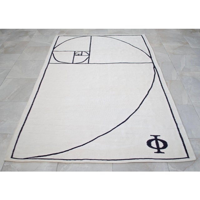 Fibonacci - Golden Ratio Themed Silk Hand Woven Area Rug Kilim Wall Rug 4′11″ × 6′7″ For Sale - Image 9 of 15