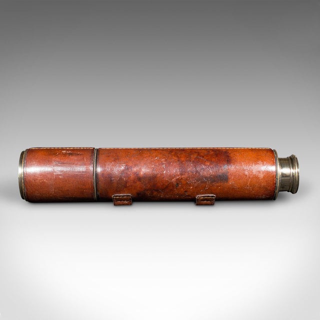 Antique 3 Draw Telescope, English Brass, Leather, Newton & Co, Victorian, C.1870 For Sale - Image 4 of 11
