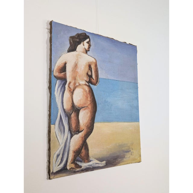 Nude Female Figure at the Beach, 20th Century, Oil on Canvas For Sale - Image 4 of 9