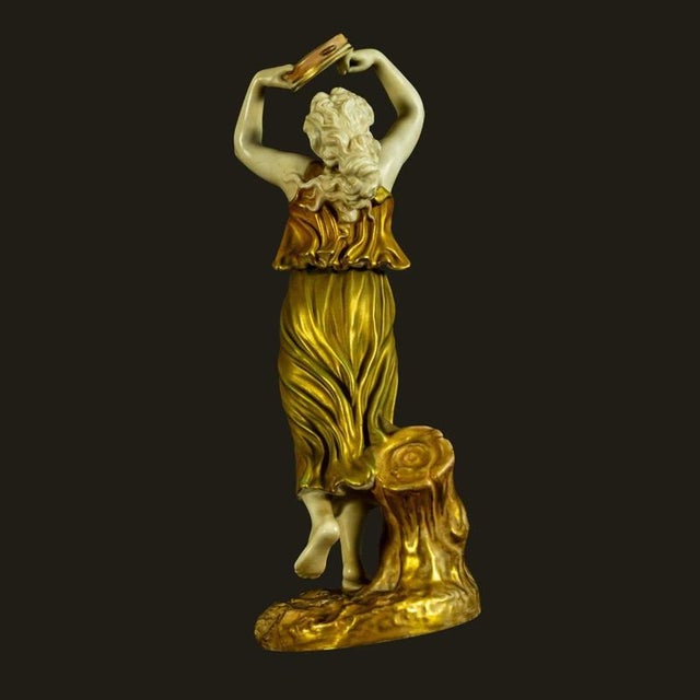 Royal Worcester Porcelain Figure of Lady with Tambourine by James Hadley For Sale - Image 9 of 14