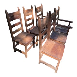 Early 20th Century Solid Hardwoord Chairs (Set of Six in Southwest Style) For Sale
