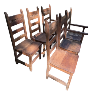 Early 20th Century Solid Hardwoord Chairs (Set of Six in Southwest Style)