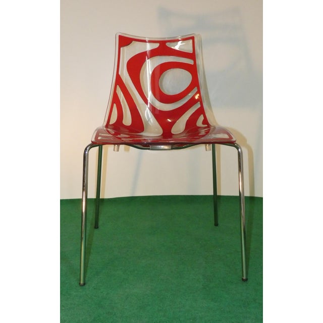 Red Technopolymer Chairs with Chrome Steel Frames by Luisa Battaglia for Scab Design, Italy, 1900s, Set of 6 For Sale - Image 8 of 18
