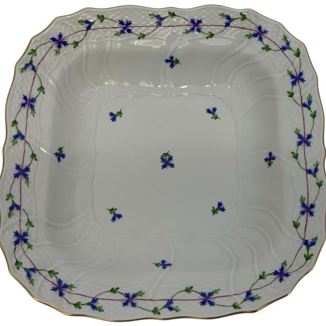 Traditional Vintage Herend Blue Garland PBG Large Square Fruit Serving Bowl Model 1181 Hungary C. 1980s For Sale - Image 3 of 10