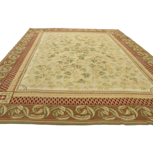 Mid 20th Century Vintage Needlepoint English Cottage Ivy Style Rug, 08'10 X 11'04 For Sale - Image 4 of 10