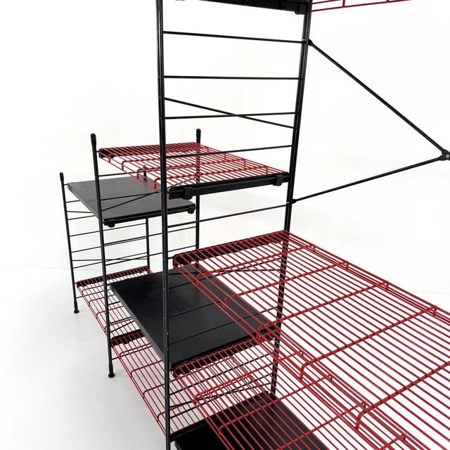 Metal Vintage Black and Red Bookshelf in Metal, 1980s For Sale - Image 7 of 10