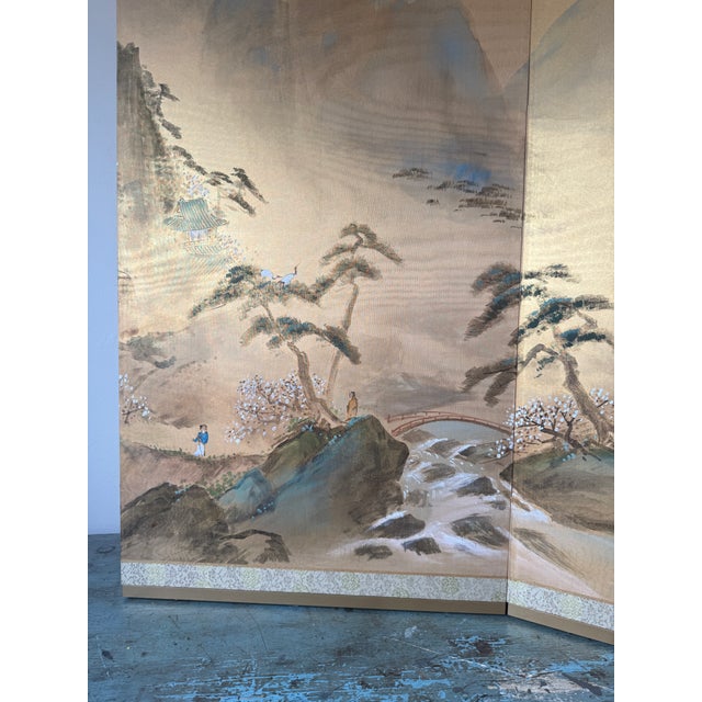 Japanese Vintage Japanese 4-Panel Byobu Screen "Morning Clouds at Mount Penglai" - For Sale - Image 3 of 17