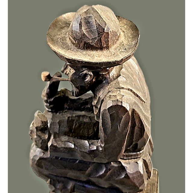 Wood Vintage Folk Art Wood Carving Brazil "Man With Pipe" Marked For Sale - Image 7 of 12