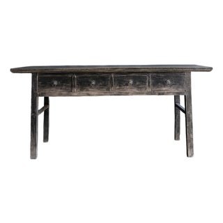 Vintage Elm Wood Console Painted Finish With 4 Drawers For Sale
