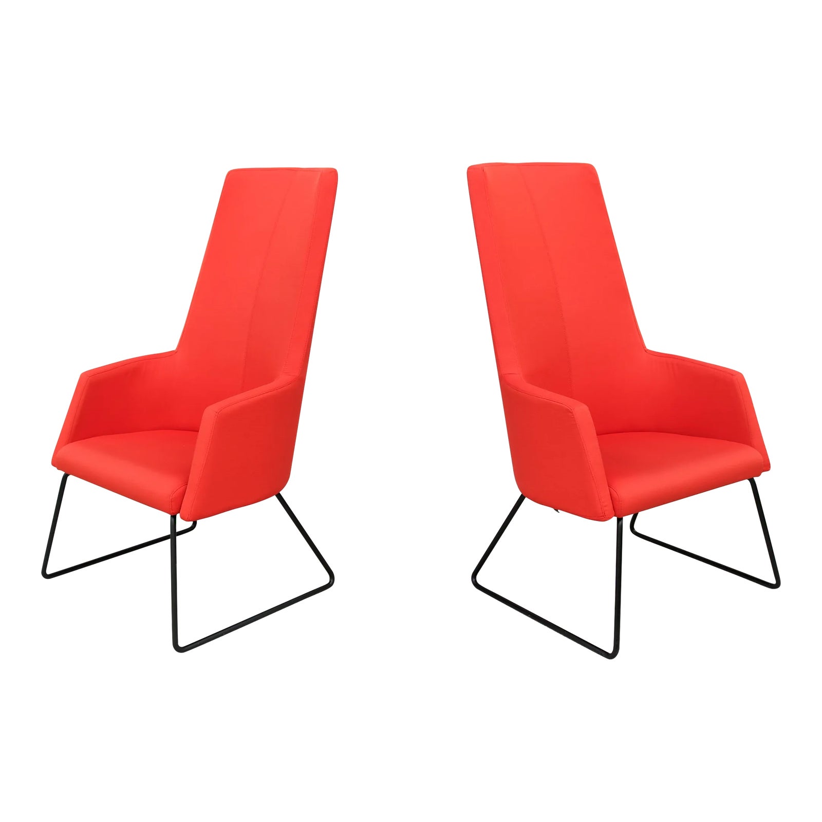 Contemporary Modern Rouillard Solo High Back Red Lounge Chairs a Pair