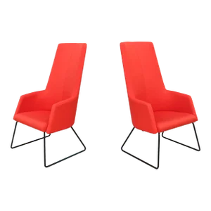 Contemporary Modern Rouillard Solo High Back Red Lounge Chairs - a Pair