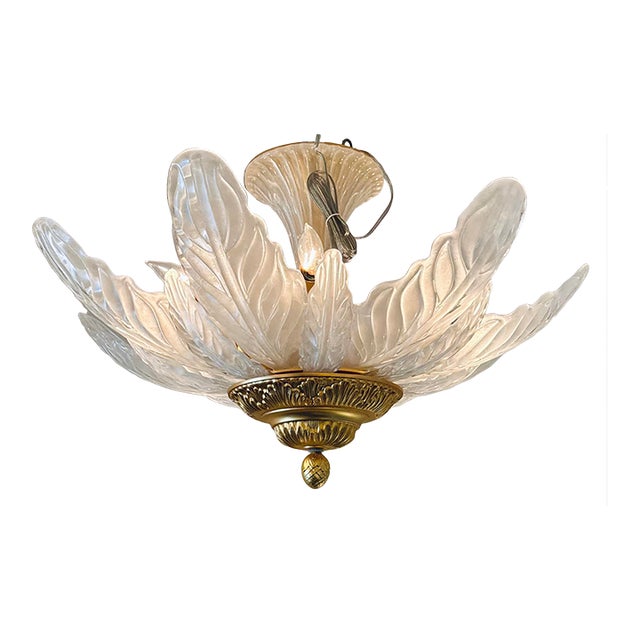 Myran Allan Luxury Lighting Vintage Italian Satin Glass and Gold Semi Flush Mount/Chandelier For Sale