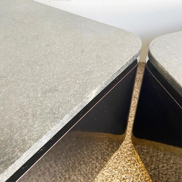 Black Postmodern Granite Top Black Lacquer Laminate and Gold Side Tables For Sale - Image 8 of 10