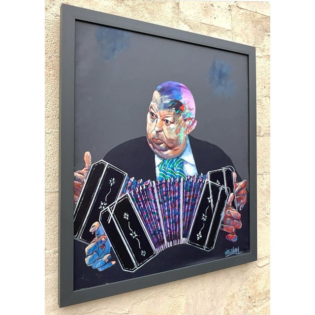 Mid 20th Century Vintage Boho Abstract Figurative Original Oil on Canvas For Sale - Image 5 of 6